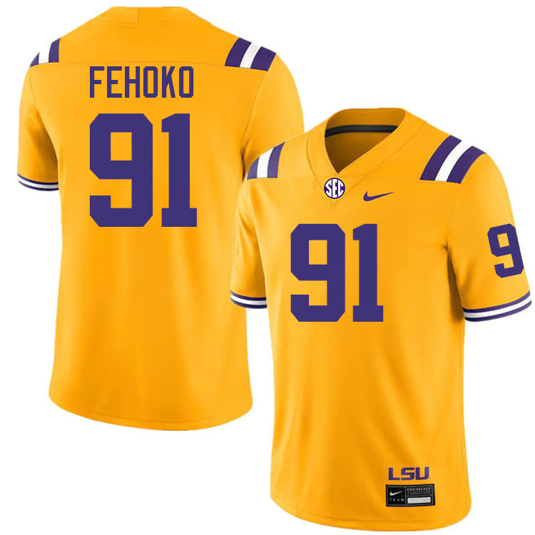 Breiden Fehoko LSU Tigers Jersey,Louisiana State University Tigers Football Jersey-Gold